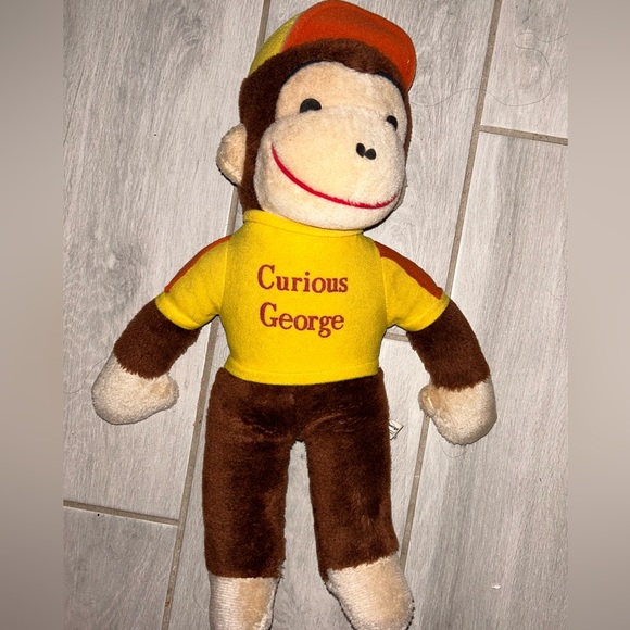 1980's vintage Curious George Monkey Yellow Hat Sweater soft toy. - Picture 1 of 3